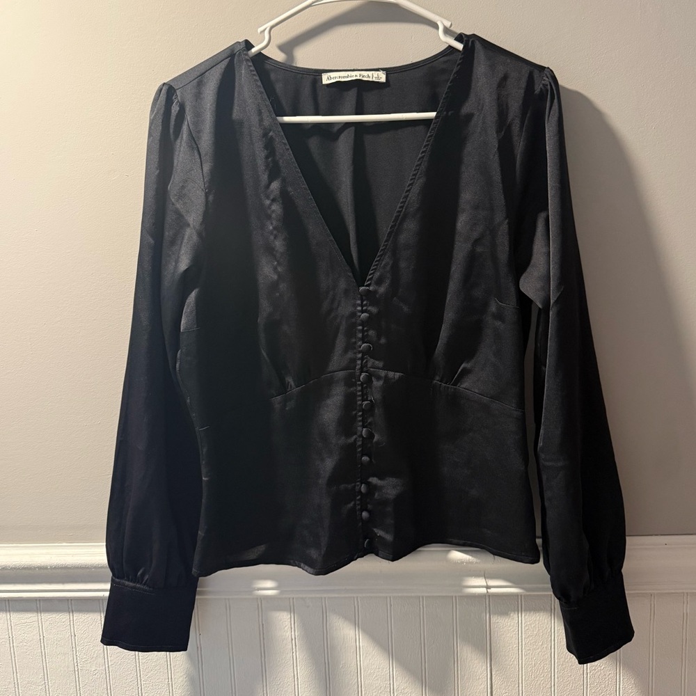 Abercrombie Black Satin Blouse Large
